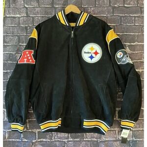 Pittsburgh Steelers Leather Jacket Mens Large Black Yellow Coat Full Zip NFL NWT